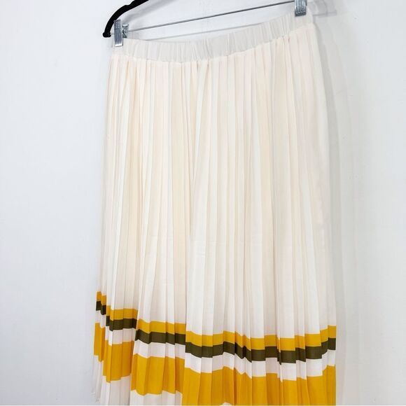 Banana Republic Factory Cream Pleated Yellow Green Hem Stripe A-Line Skirt NEW - Picture 10 of 16